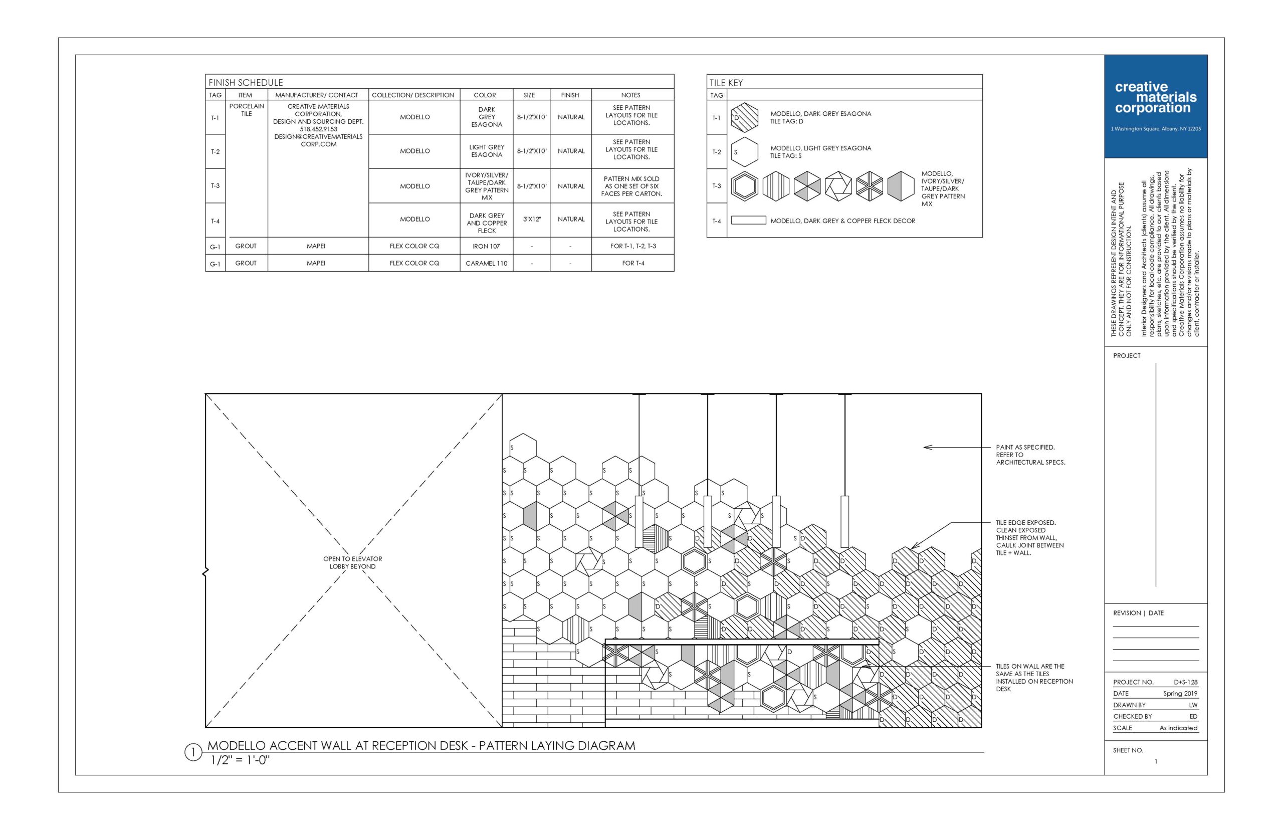 modello accent wall at reception desk pattern laying diagram